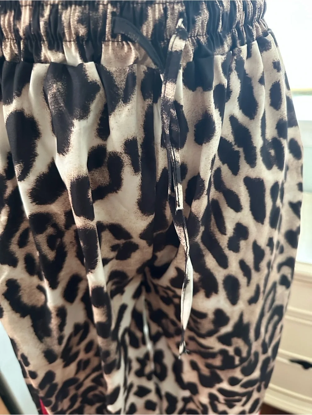 Leopard Print Wide Leg Pants with Red Side Stripe